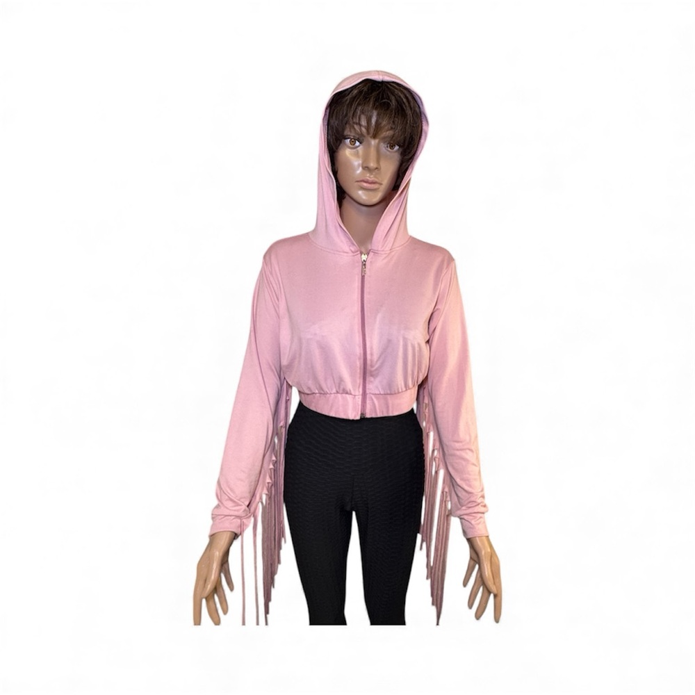 Love Pink Fringe Cropped Zip Up Sweatshirt Hoodie XL